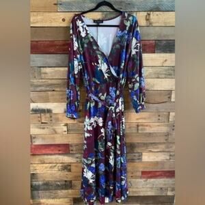 Eloquii Burgundy Hummingbird Floral Wrap Style Maxi Dress‎